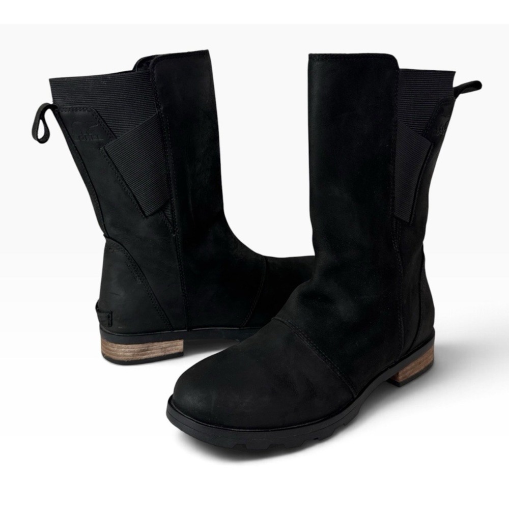 Sorel Women's 8 Emelie Mid Boot Black Leather Pullon EUC